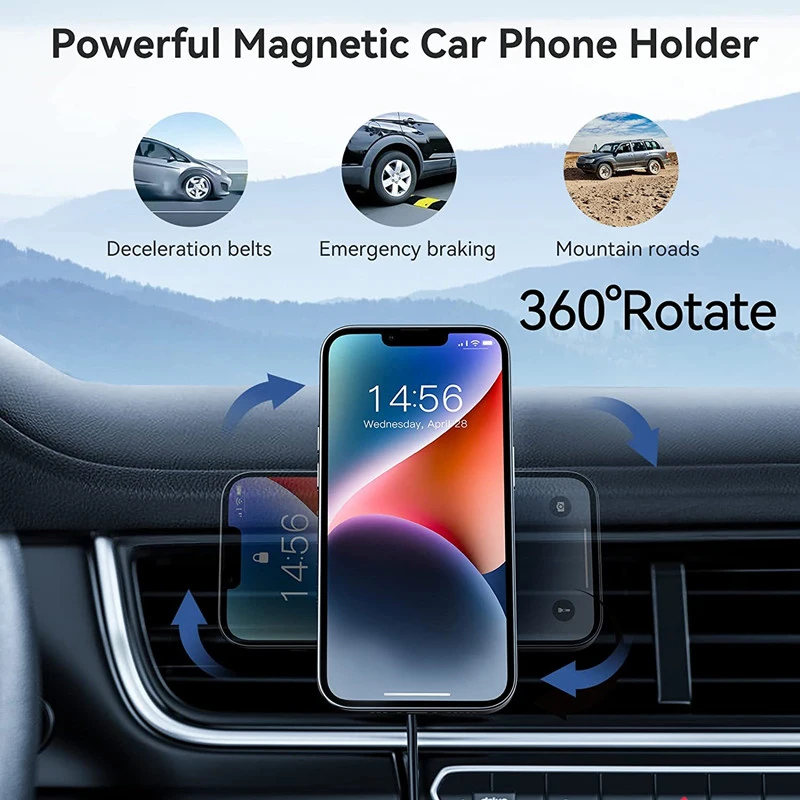 Wireless Car Charger Mount Fast Charging - Chargeur sans fil magnétique pour voiture,